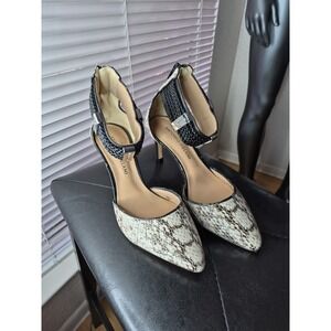 Antonio Melani Heels Crimson Leather Ankle Strap Back Zip Snake Print Shoes‎ 6M